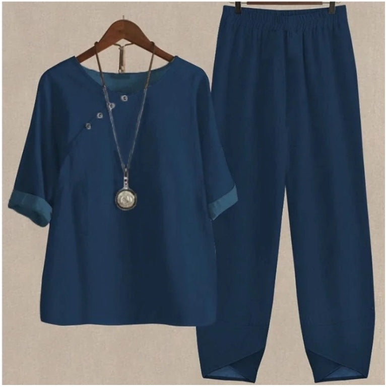 New Women's Five-quarter Sleeve Printed Top Two-piece Pants