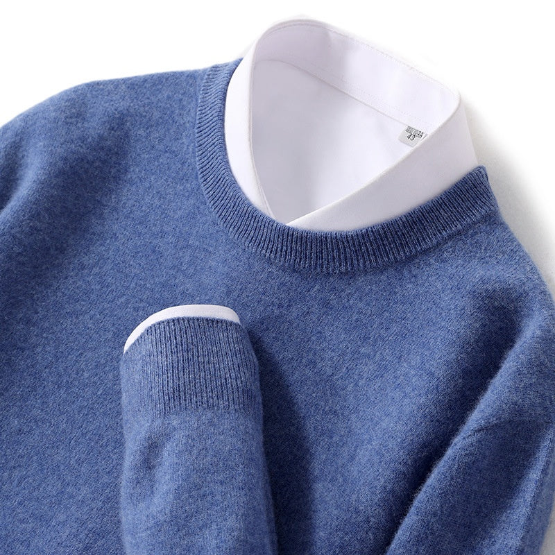 Men's Loose Round Neck Solid Color Sweater Cashmere Knitted