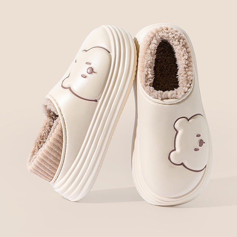 Outdoor Waterproof Cotton Slippers Women's Bag With Indoor Home Non-slip Fluffy Cotton Shoes