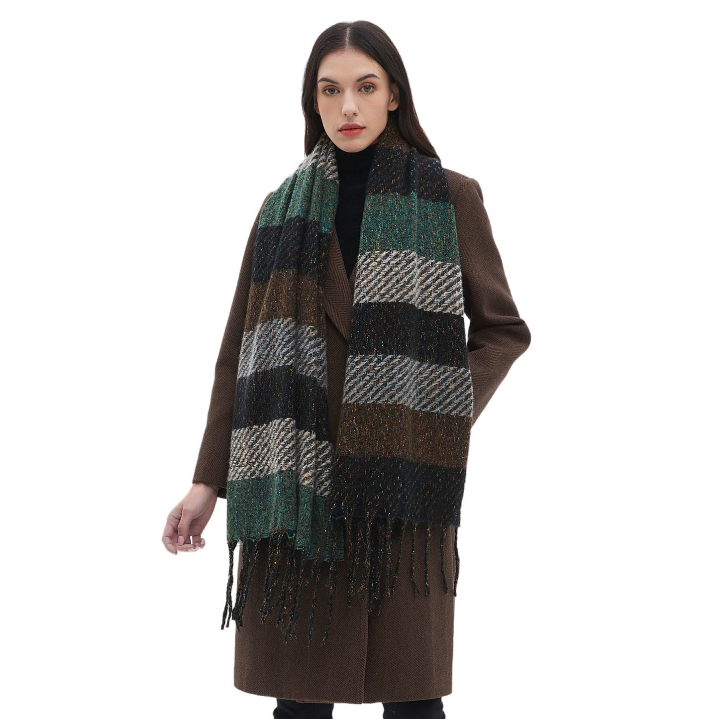 European And American Men's Women's Neck Warmer Striped Tassel Scarf