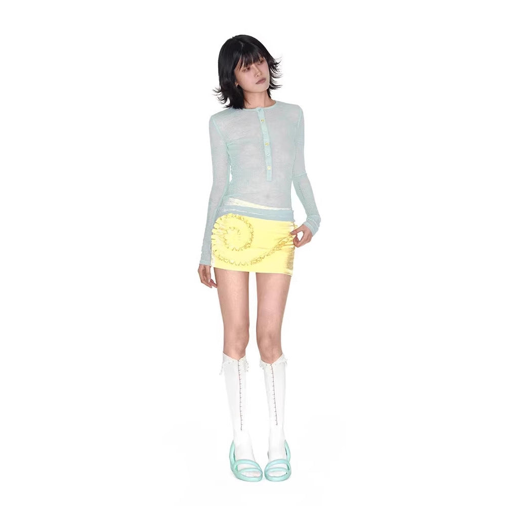 Handmade Three-dimensional Lace Vortex Lemon Yellow Mercerizing Satin Surface Skirt
