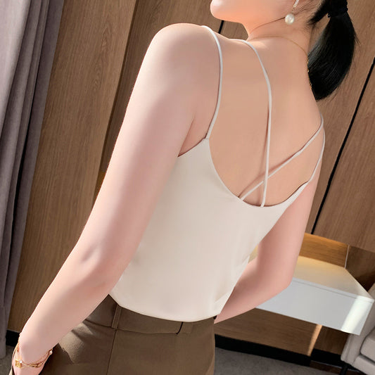 Silk Satin Camisole Women's Suit Inner Bottoming Shirt Beautiful Back Sleeveless Back Slit