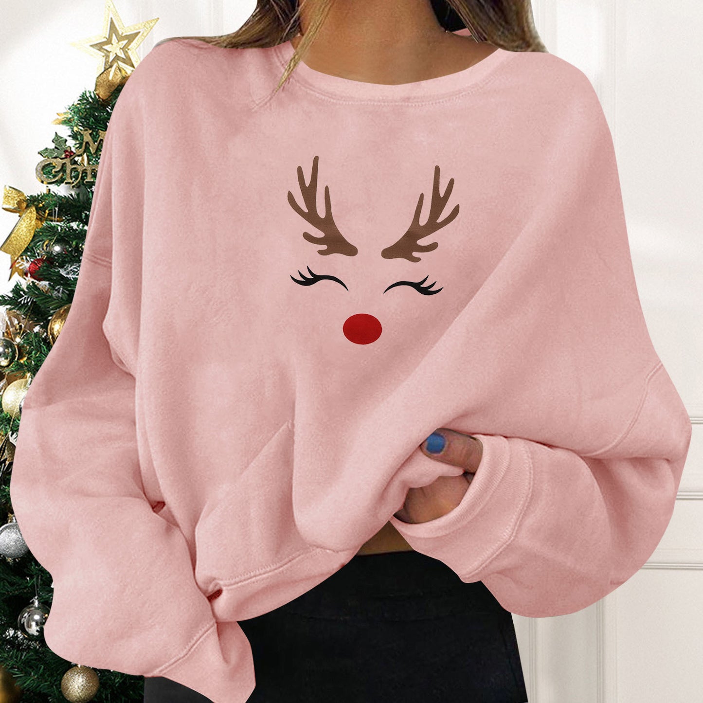 New Christmas Simple Loose Personality Round Neck Print Sweatshirt