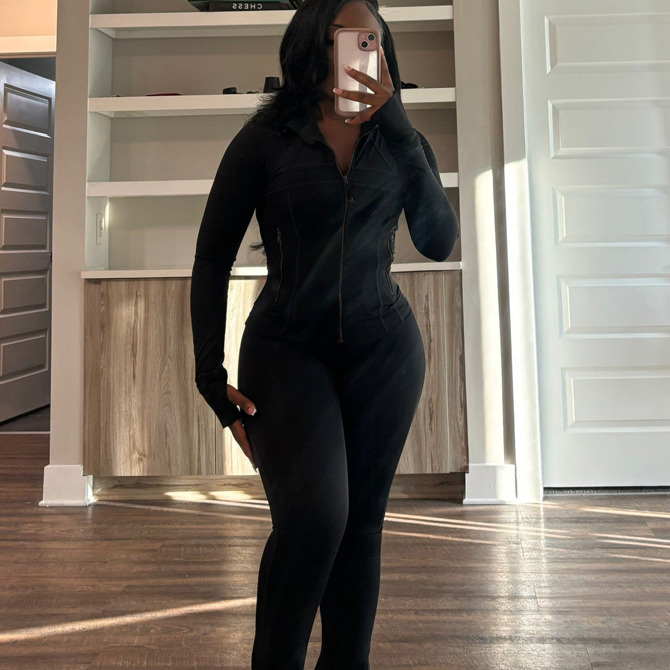 Womens Sporty-casual Sexy Tight-fitting Long-sleeve Flared Two-piece Set