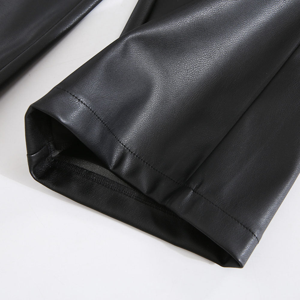 Women's Fashion Simple High Waist Straight Detachable Hole Leather Pants
