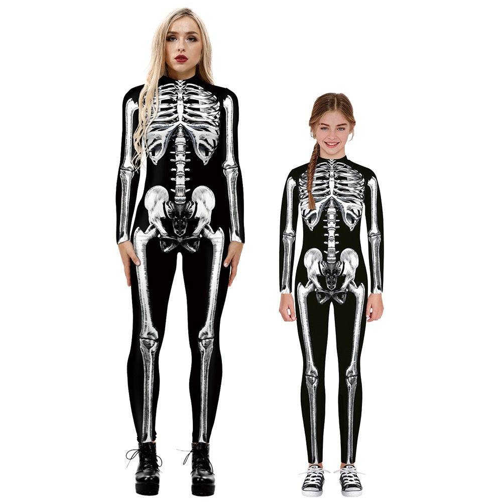 Skeleton Digital Printing Wansheng Tight Long Sleeve Jumpsuit