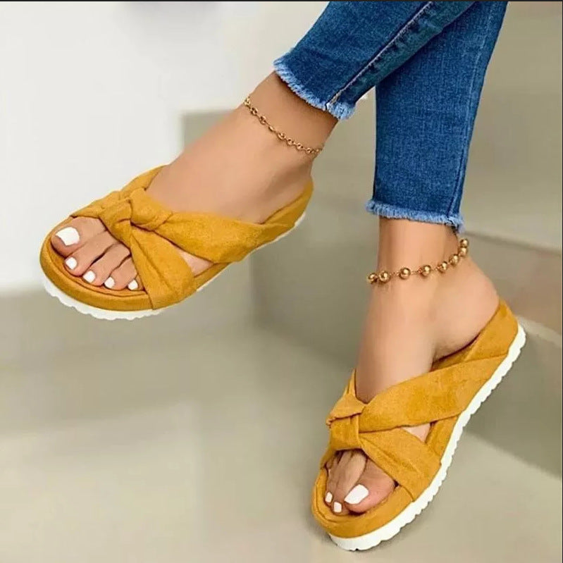 Light Foam Platform Suede Bow Casual Slippers
