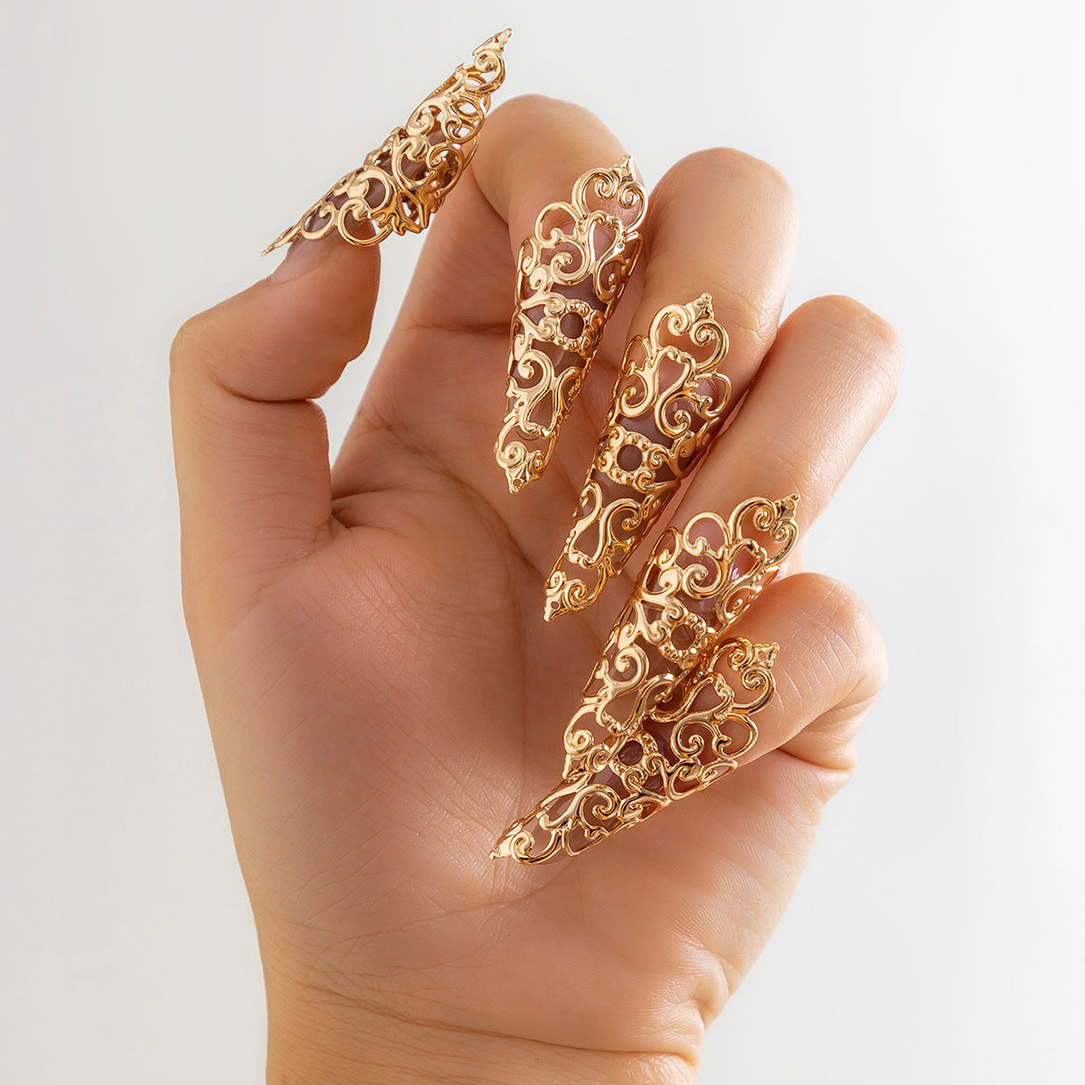 Ornament Gothic Style Hollow Tapered Fingernail Cap Ring Niche Metal Tassel Ring