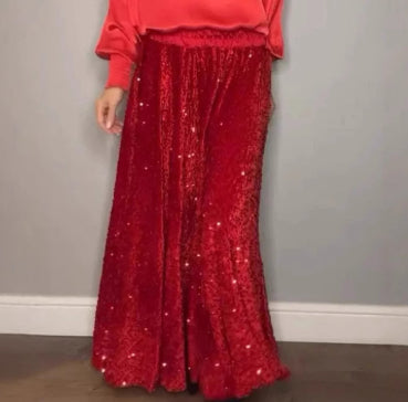 Round Neck Satin Top Sequin Dress Suit Two-piece Set