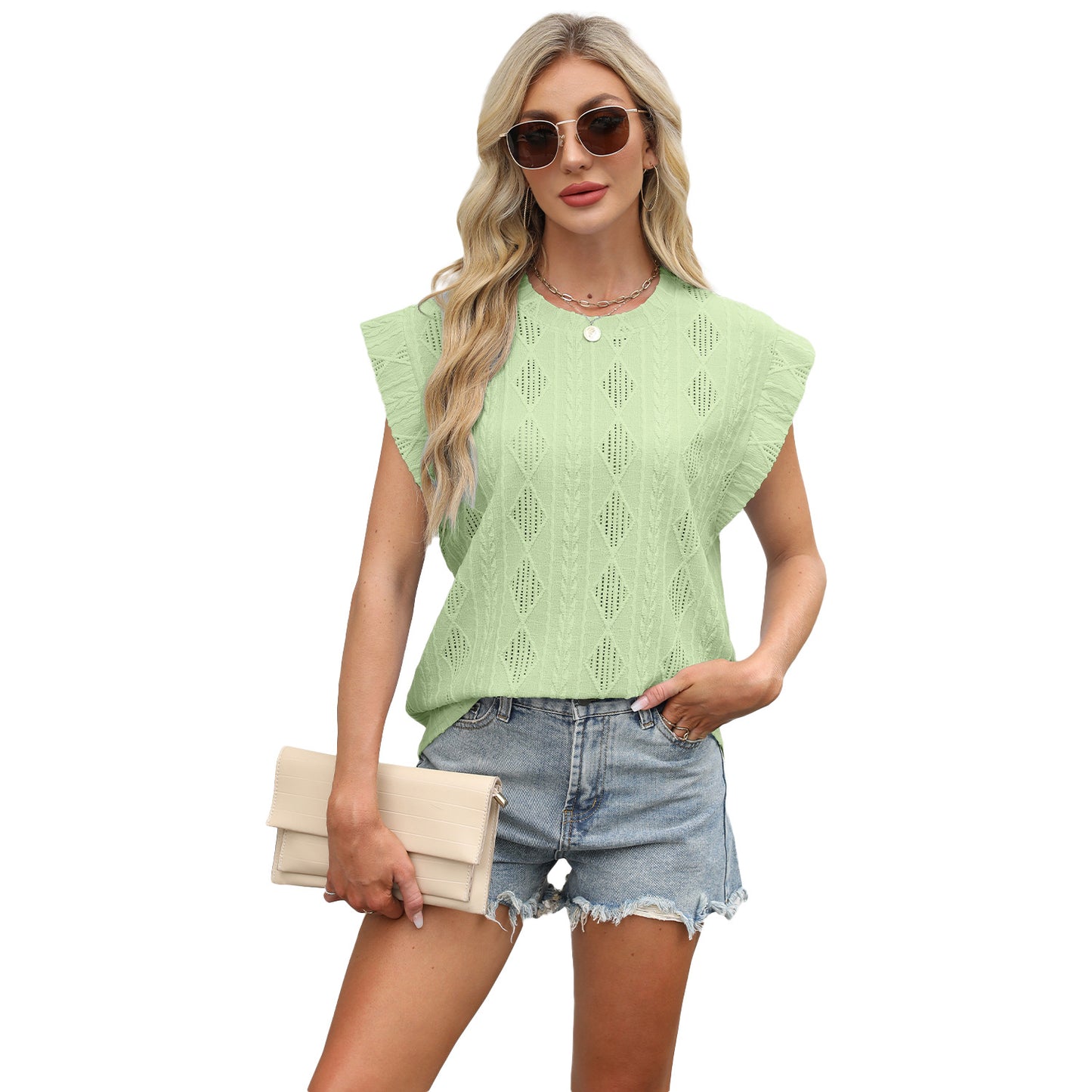 Crew-neck Loose-fitting Short-sleeve T-shirt With Jacquard Detailing Tank Top