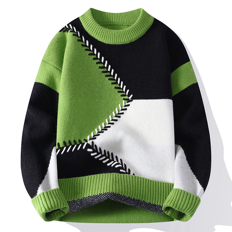 Efterår og vinter rundhalset sweater herre casual alsidig kontrastfarvet