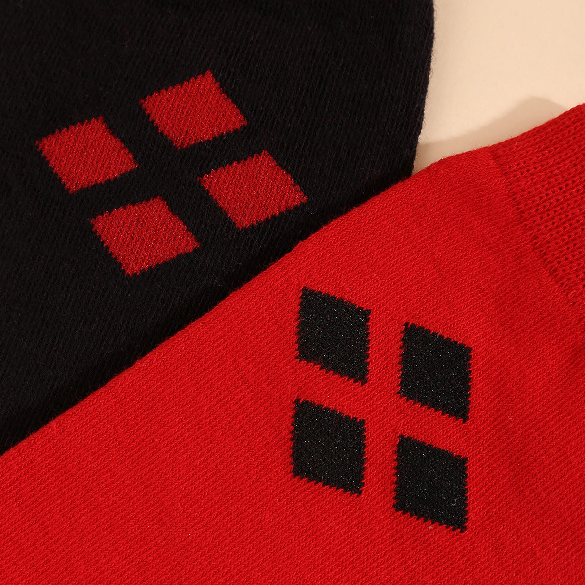 Fashion Red And Black Diamond Pattern Thigh-high Cotton Cosplay Harley Quinn Women's Socks