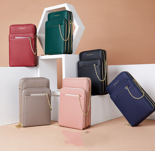 Three Zipper Mobile Phone Simple Plain Color Ladies Shoulder Bag