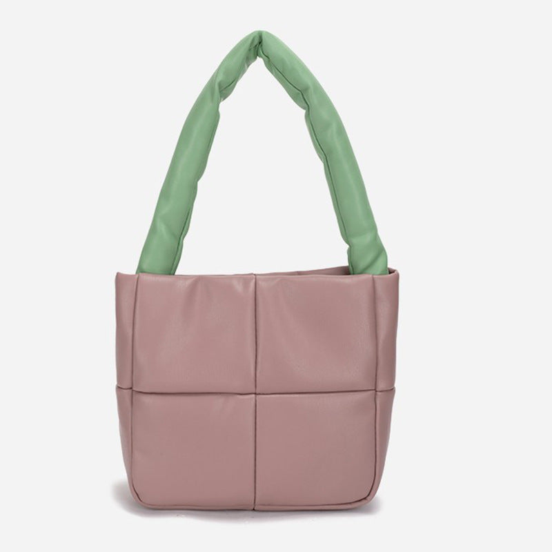 Small Cute Down Handbag Soft Leather Rhomboid