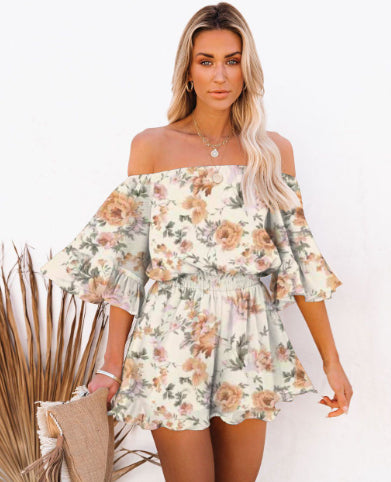 Patchwork Short Sleeve Loose Solid Color Chiffon Jumpsuit