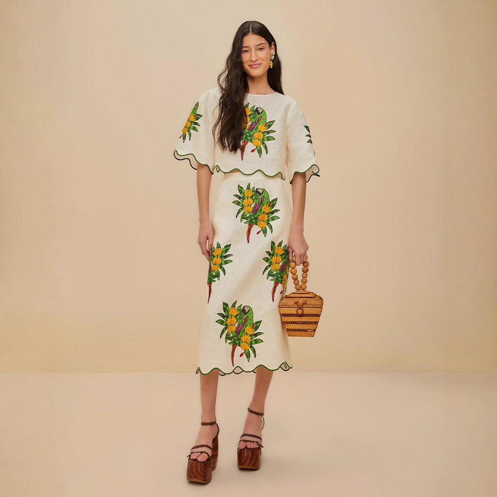 Fresh Floral-print Top And Skirt Set