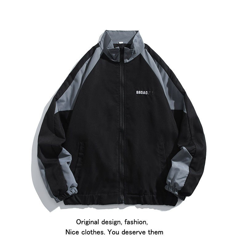Long Sleeve Standard Jacket Color Matching Baseball Collar Men's Coat
