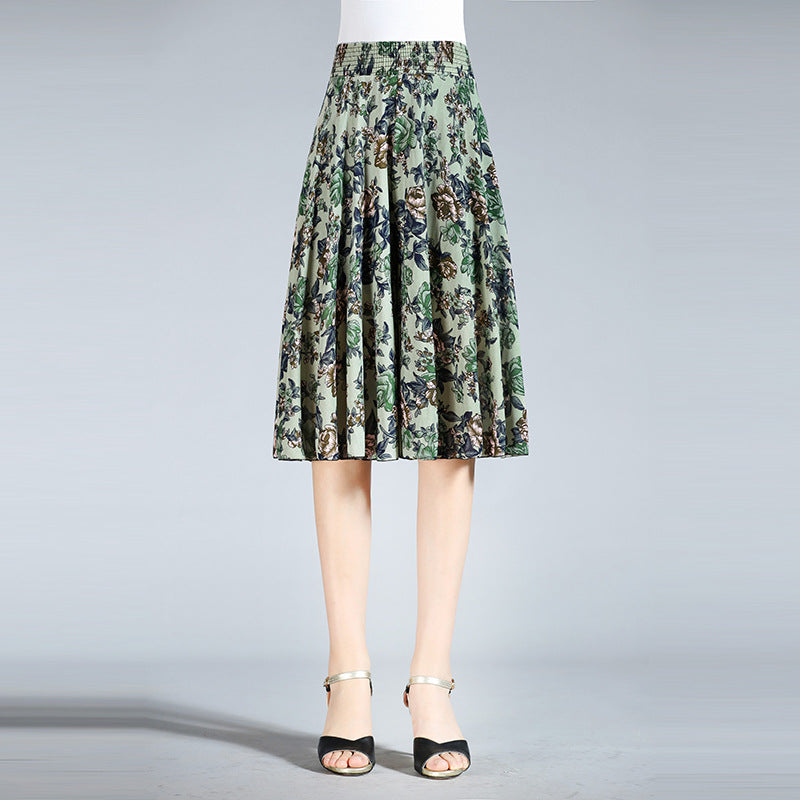 Summer Middle-aged And Elderly Women's Floral Elastic Waist Culottes