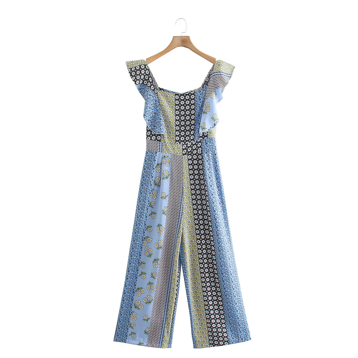 New Womens Ruffled Print One Piece Pants