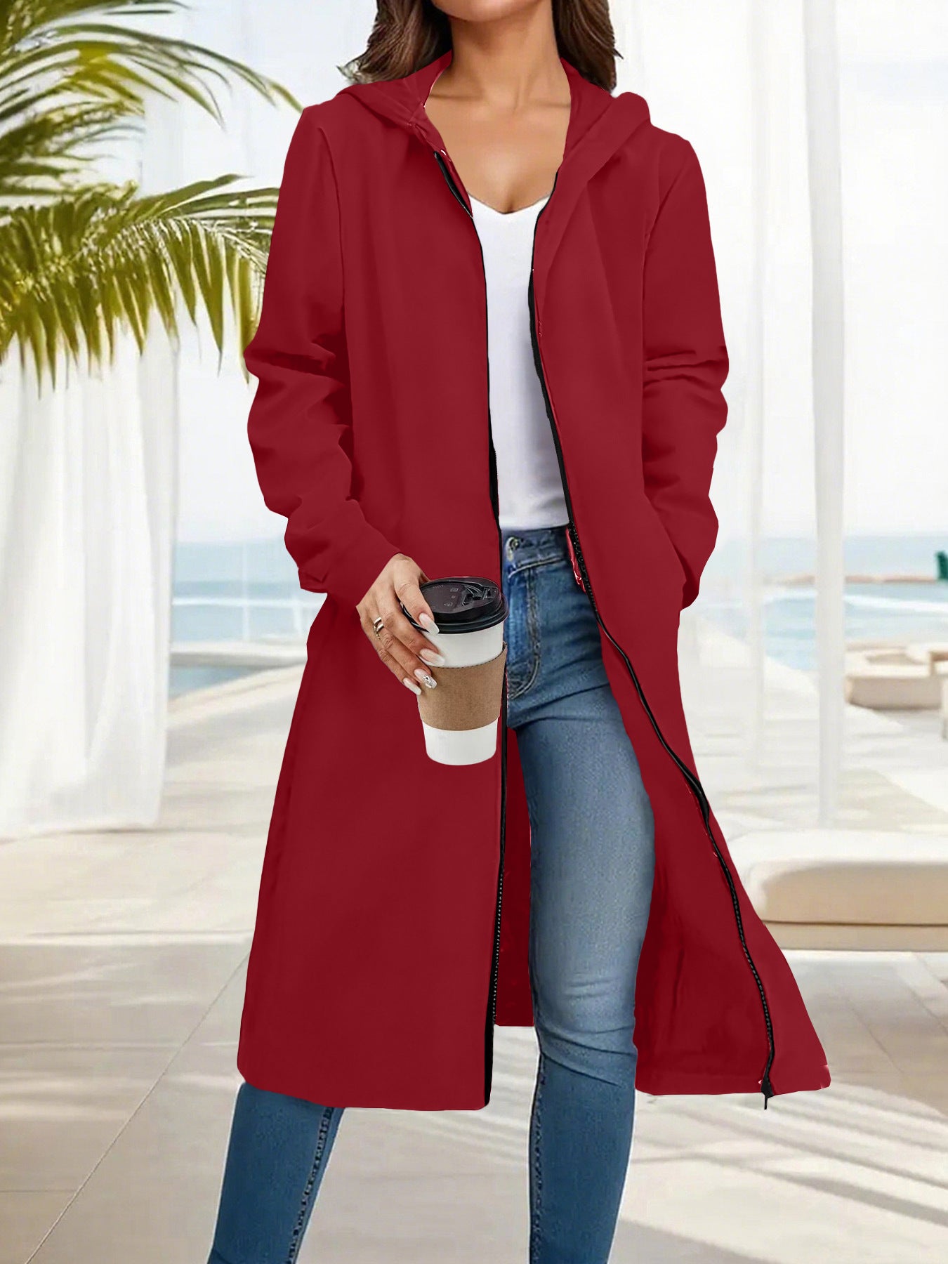 Fashionable Simple Comfortable All-match Slimming Hooded Coat