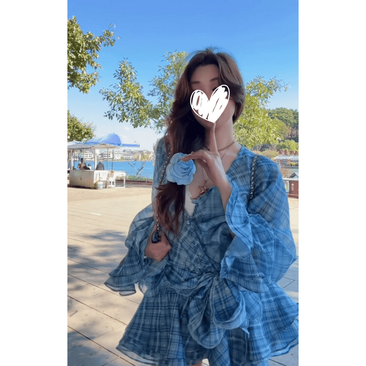 Beach-Style Youthful Plaid Dress With A Puffy Skirt