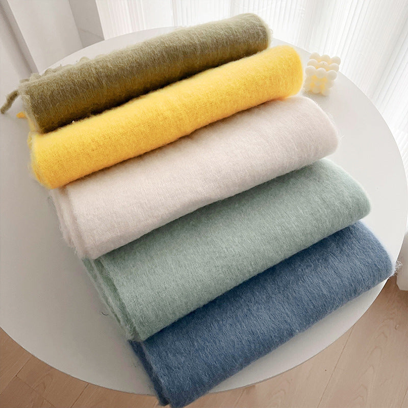 Mohair Casual Stil Blød Fluffy Ensfarvet Varmt Tørklæde