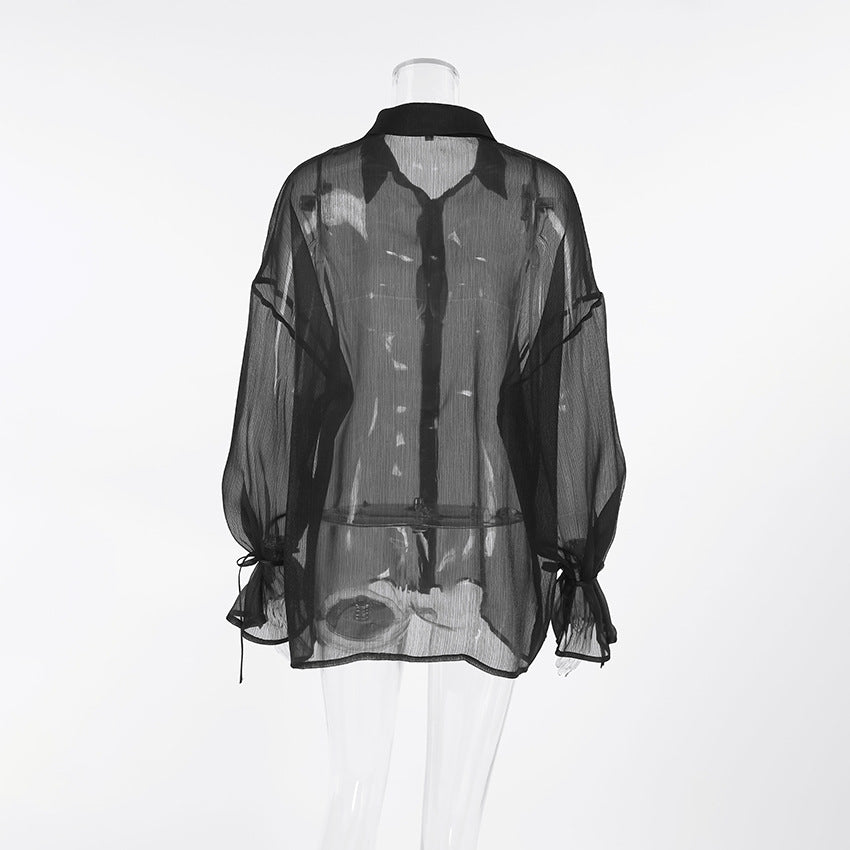 Damemode Design Sans Gennemsigtig Sort Gaze Bluse