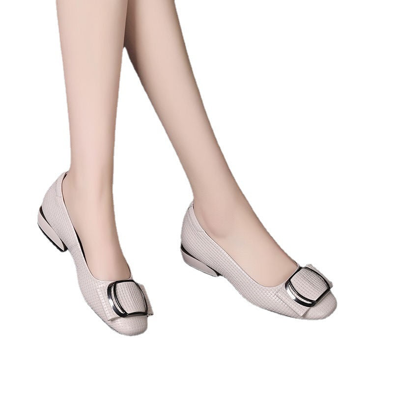 Women's Fashionable Non-slip Soft Bottom Thick Heel Leather Shoes
