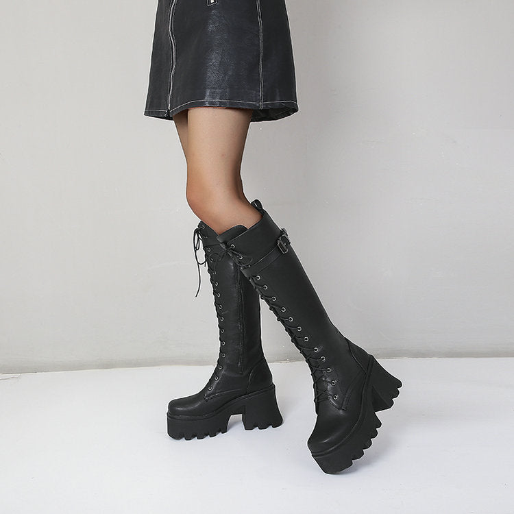 Women's Long British Style New High Boots Thick Sole Knight Boots