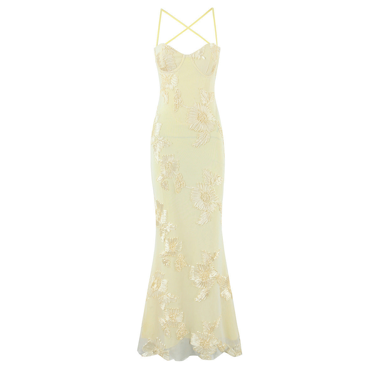 3D Flower-Embellished Bodycon Slip Dress