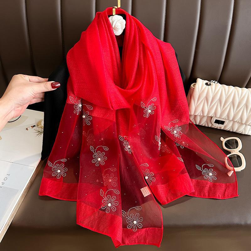 High-end Printed And Beaded Shawlscarf For Outerwear