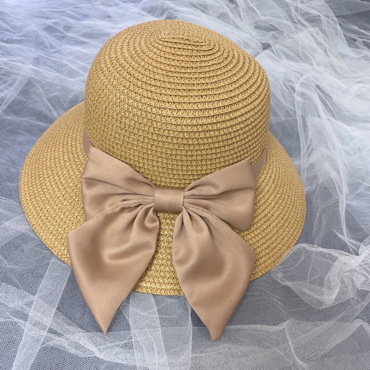 Beach Sun  Simple Bow Monochrome Straw Hat