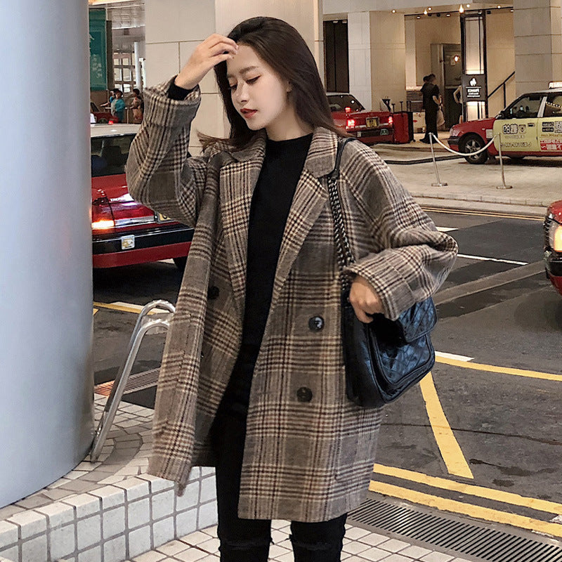 Student Retro Hong Kong Style Suit Loose Woolen Coat