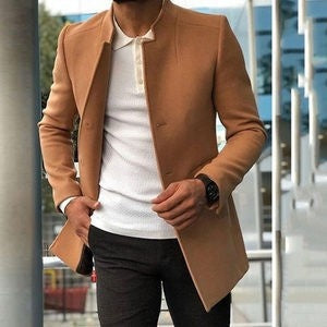 Solid-color, Form-fitting Woolen Coat For Middle-aged And Young Men In Autumn
