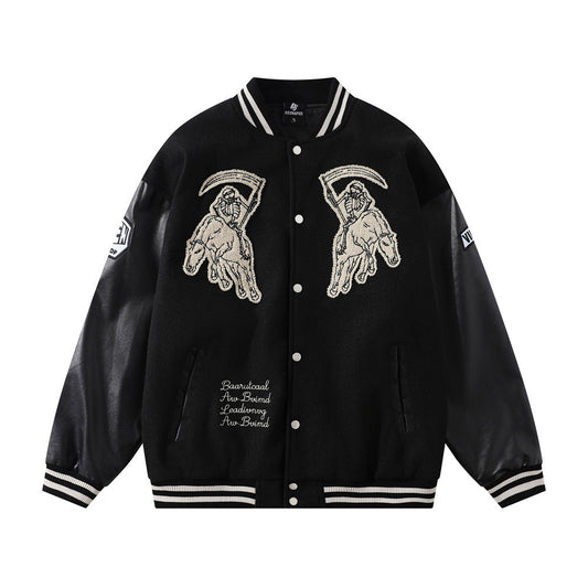 Baseball Uniform Men's Stitching PU Leather Sleeve Jacket