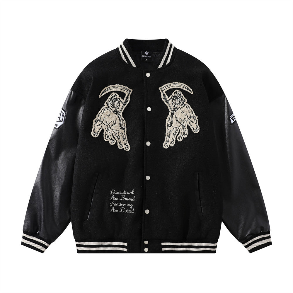 Baseball Uniform Men's Stitching PU Leather Sleeve Jacket