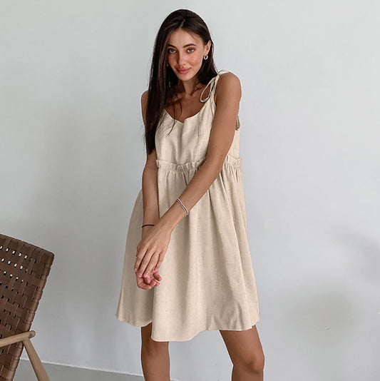 Womens Lightweight Cotton-linen Cami Nightdress
