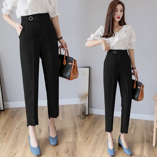 High Waist Cropped Chiffon Loose Straight Tube Trousers