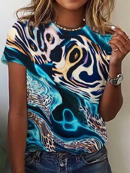 3D Digital Print Kvinder Casual Rundhals Top T-shirt
