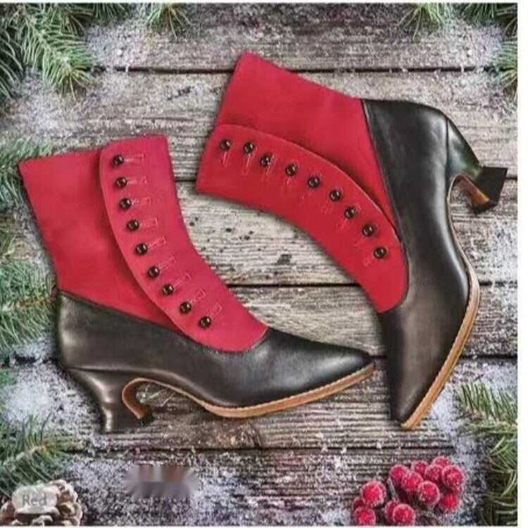 Pointed-toe Horseshoe-heel Mid-heel Womens Boots