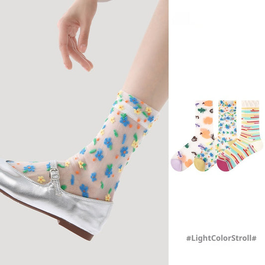 Breathable Thin Colorful Mesh Mid-calf Socks