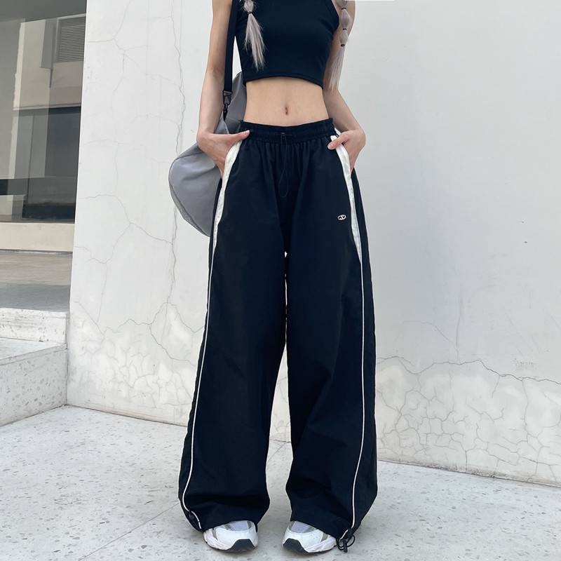 Black Street Hip-hop Trendy Straight Loose Thin Track Pants