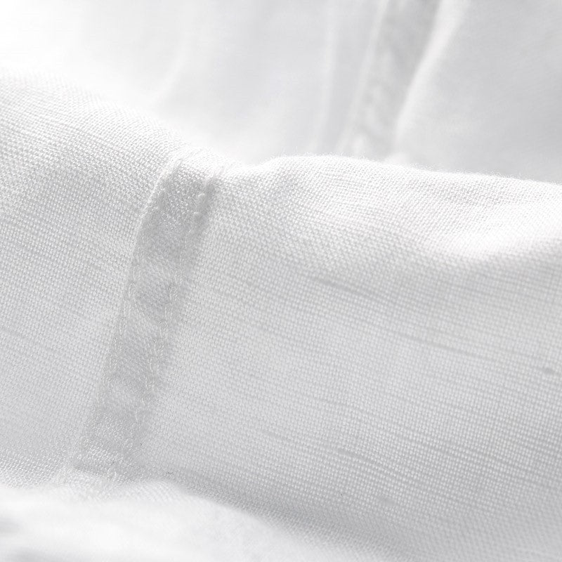 Summer Japanese Casual Square Collar Linen Short Sleeve Shirt