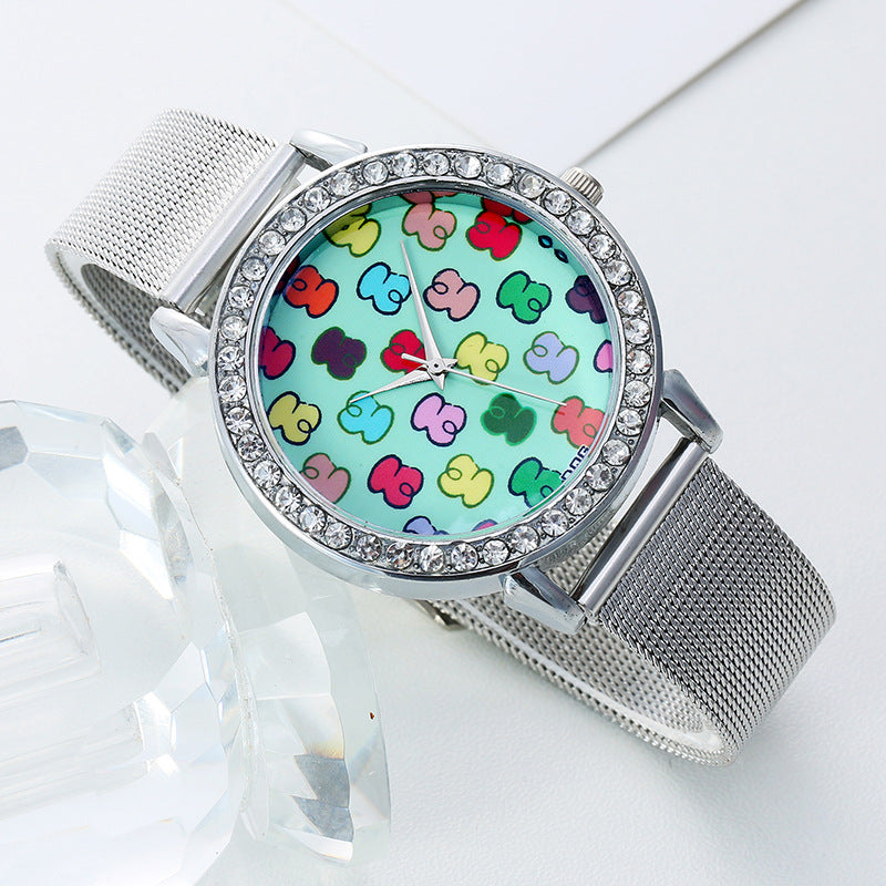 Sødt bjørnemønster fashion sølvetui med diamanter