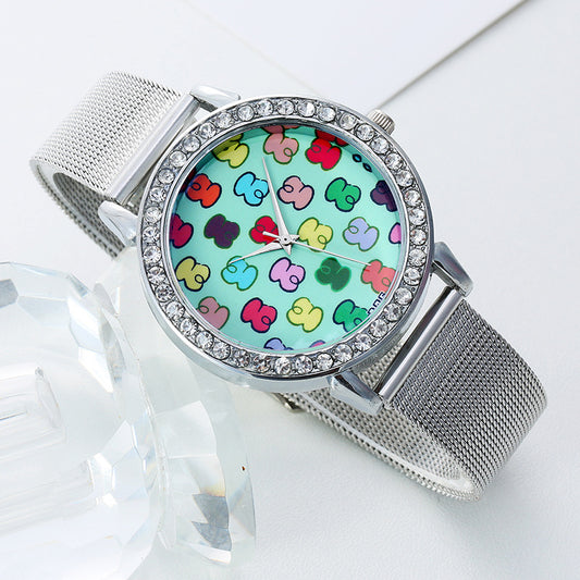 Sødt bjørnemønster fashion sølvetui med diamanter