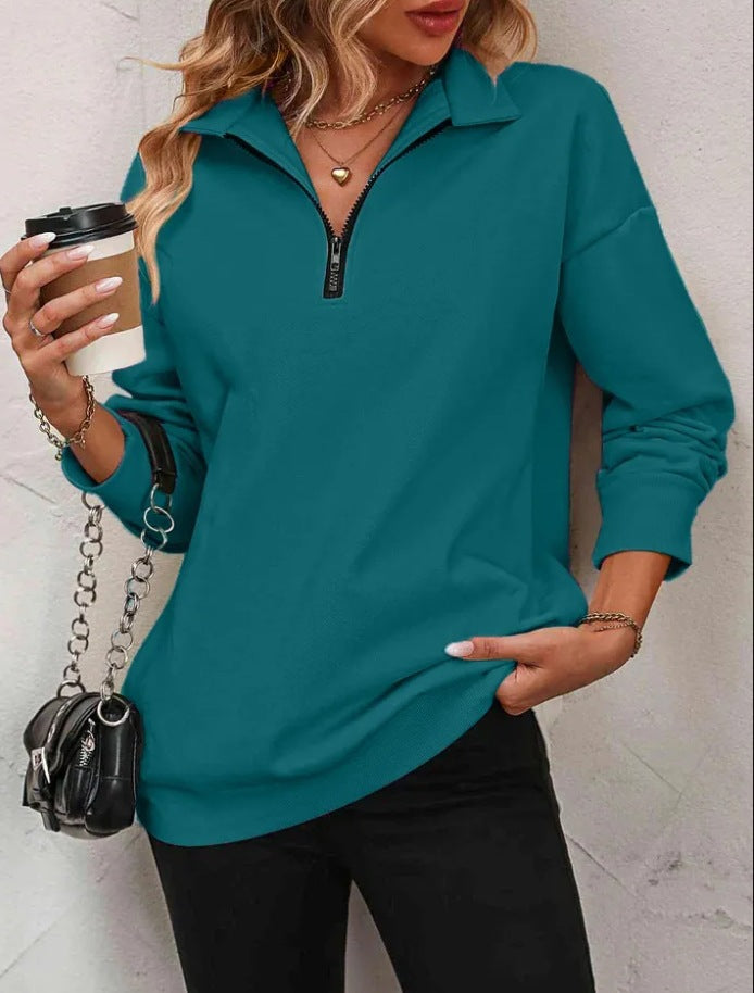 Damemode Halvlangærmet Lynlås Sweatshirt Modepullover