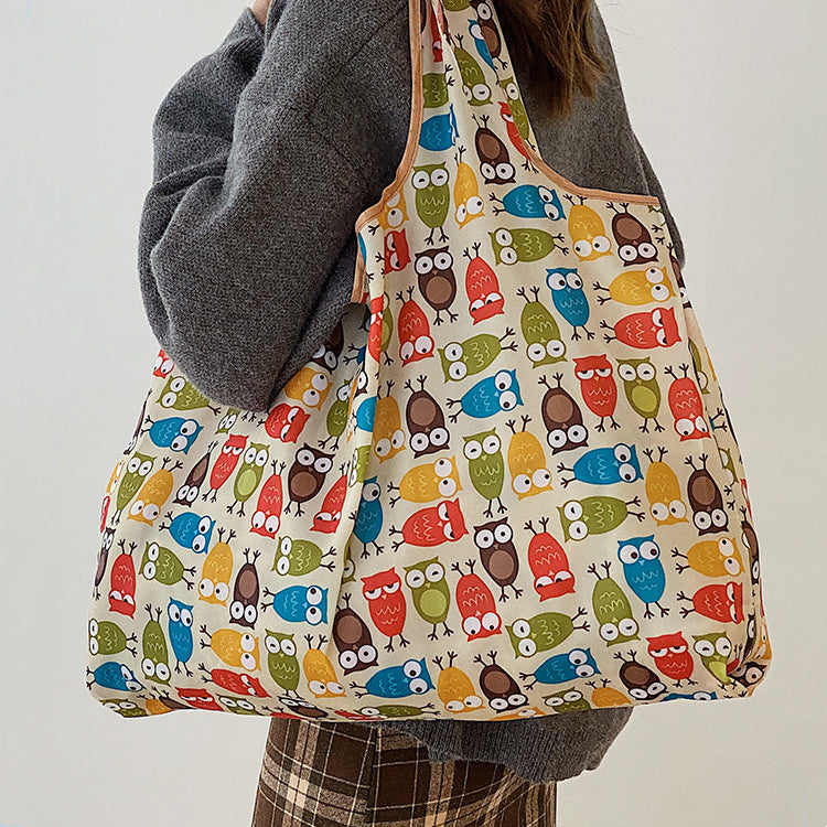 Foldable Flower Cloth Large Thick Polyester Rectangular Bag Portable Folding Shopping Bag