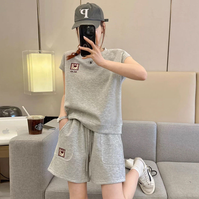 Women's Fashion Casual Embroidered Short-Sleeve Suit