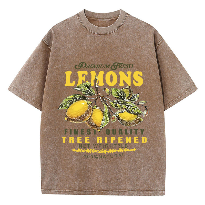 Women's Pickled Short-sleeved Cotton Premium Lemon Printing