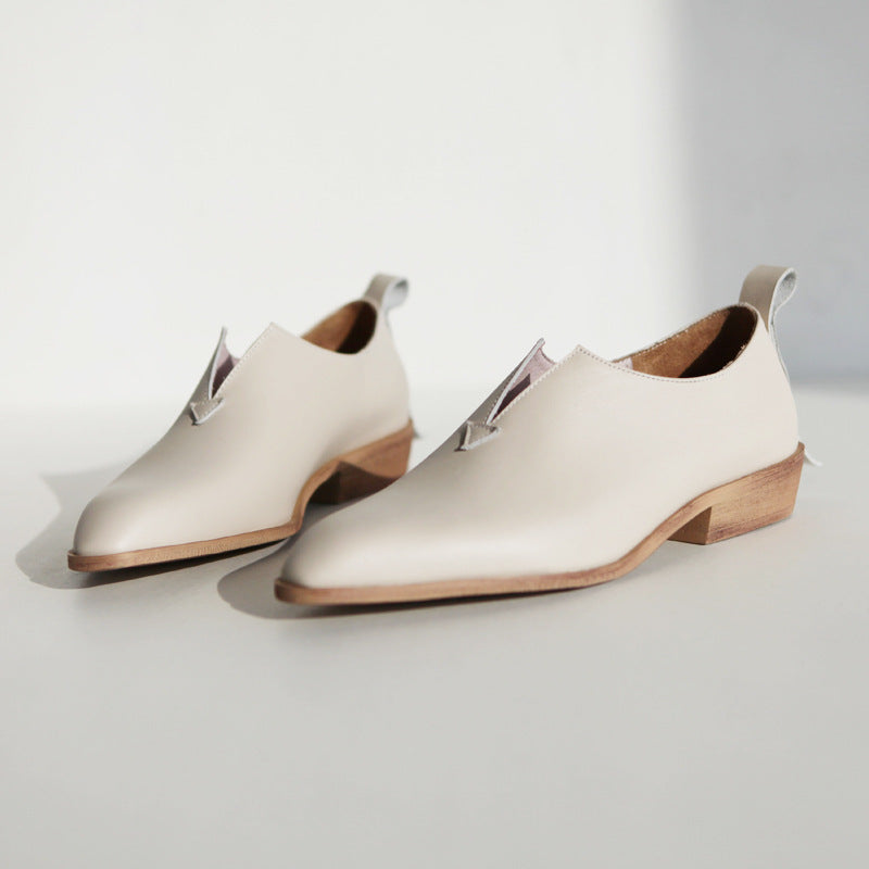 Square Toe V-mouth All-leather Fashion Casual Shoes Inside And Outside